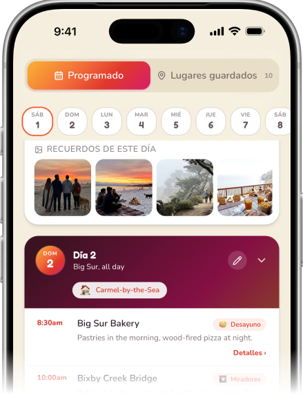 El plan del día actualizándose en directo para todo el grupo, con las fotos de ese día encima